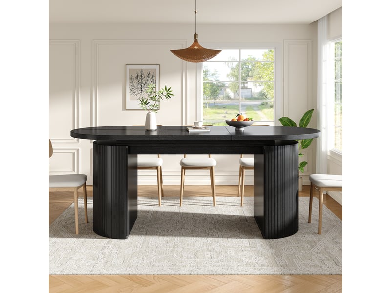  Table à manger extensible 120 à 160 cm, table de cuisine avec rangement discret, mdf, noir Fay Lum - Conforama B