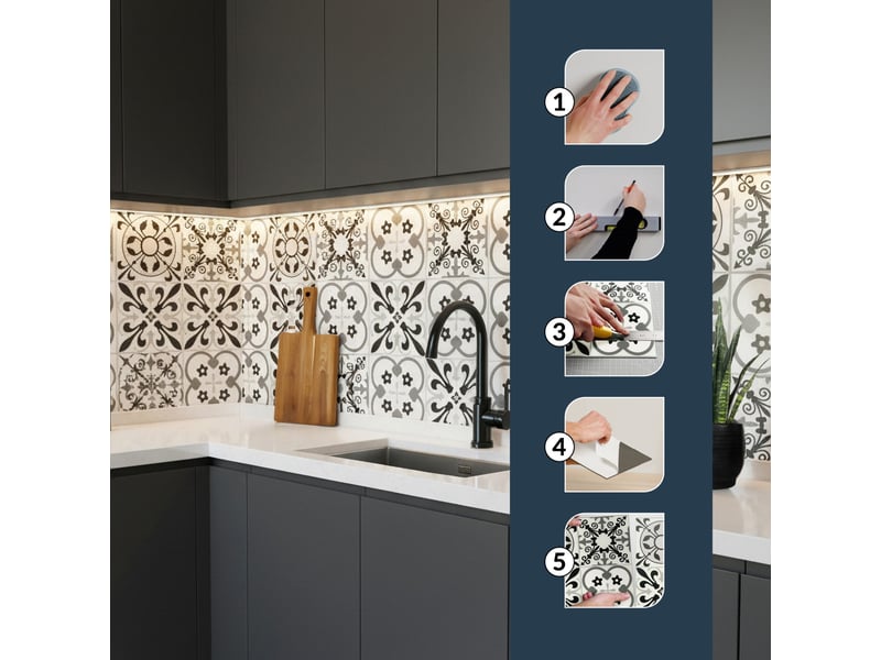  Crédence adhésive murale 3d motifs carreaux de ciment 4 pièces 25x25 cm  - Conforama E