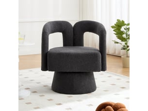 Fauteuil pivotant 360° rond gris foncé, assise large en tissu doux