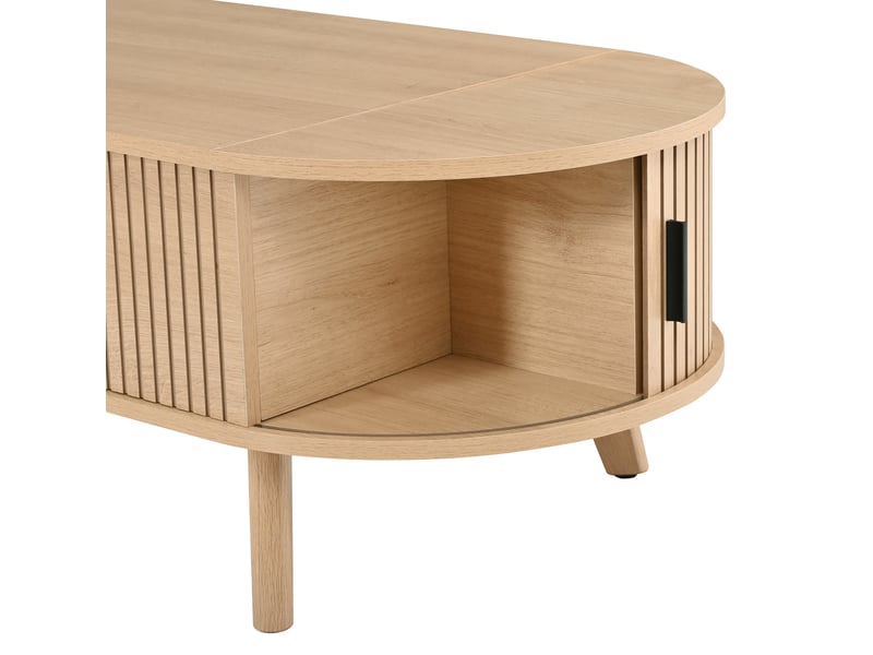  Table basse ovale relevable 110x50x53,5 cm avec 2 portes et rangement, mdf naturel  - Conforama R