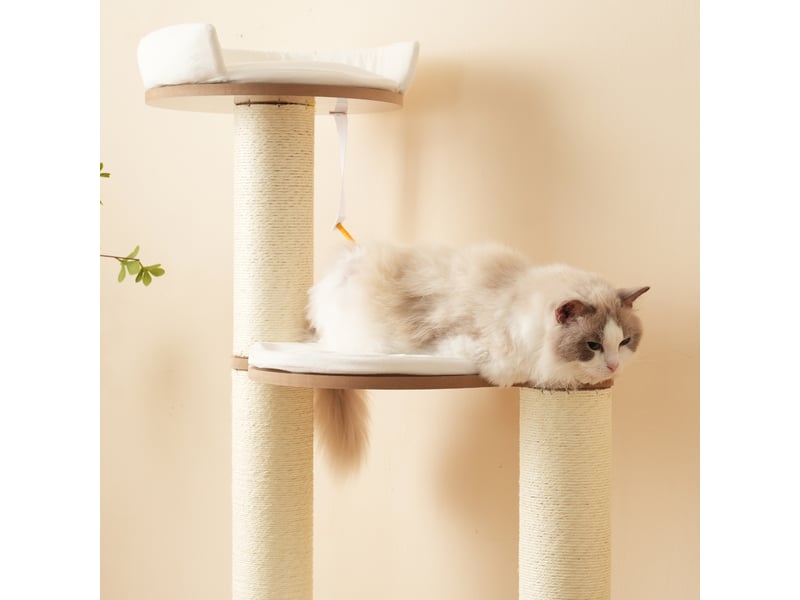 Cat tree 135cm avec troncs xxl ø12cm, 3 plateformes & niche, matériau étanche avec tapis amovibles & anti-bascule, stable & robuste - moderne BUBBLY - Conforama D