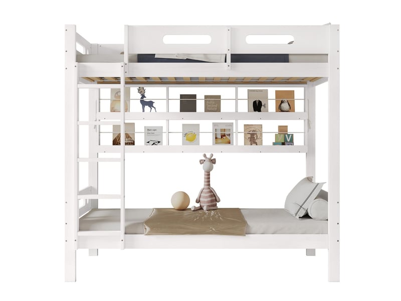  Lit superposé enfant 90x200, garde-corps haut sécurité lit superposé, rangement intégré, échelle sécurisée  - Conforama A