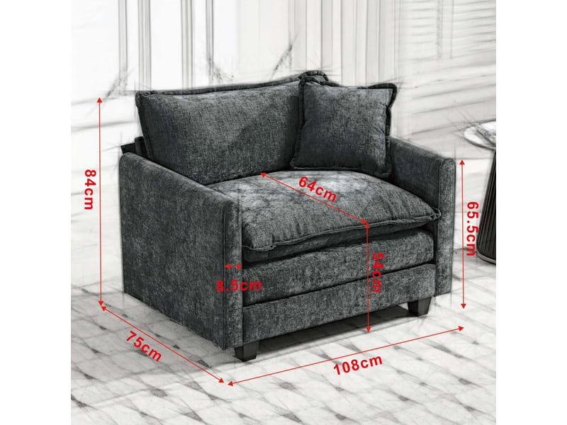 Canapé droit à siège simple, coussin de siège rembourré double couche confortable, tissu chenille respirant, bleu  - Conforama C