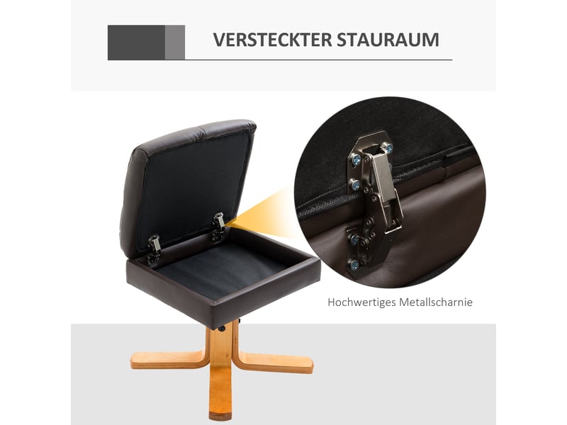  Fauteuil relax pivotant 360° avec repose-pied et rangement, dossier inclinable, simili cuir  - Conforama E