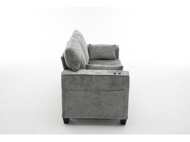  Canapé 2 places tcqpz 182 x 72 x 96 cm en chenille gris foncé avec porte-gobelets et poches latérales  - Conforama D