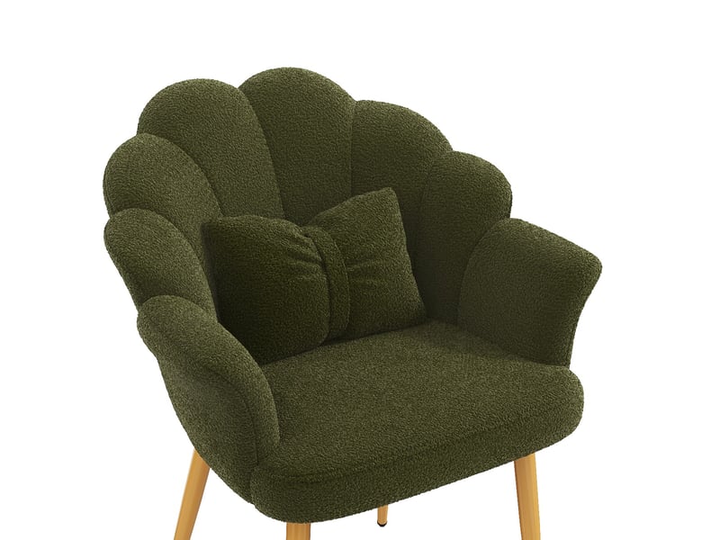 Lot de 6 fauteuils de salle à manger 64x65,5x85 cm, dossier pétale, accoudoirs, tissu teddy, pieds dorés, vert - Conforama D