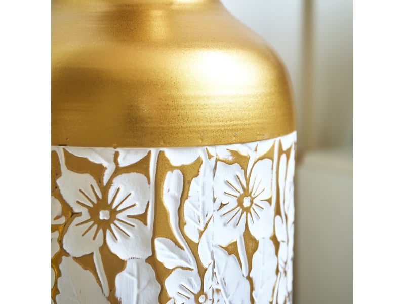 Lot de 3 vases de sol h 50,01, 65,99 et 84,99 cm or et blanc en métal, décor floral pour intérieur et jardin  - Conforama D