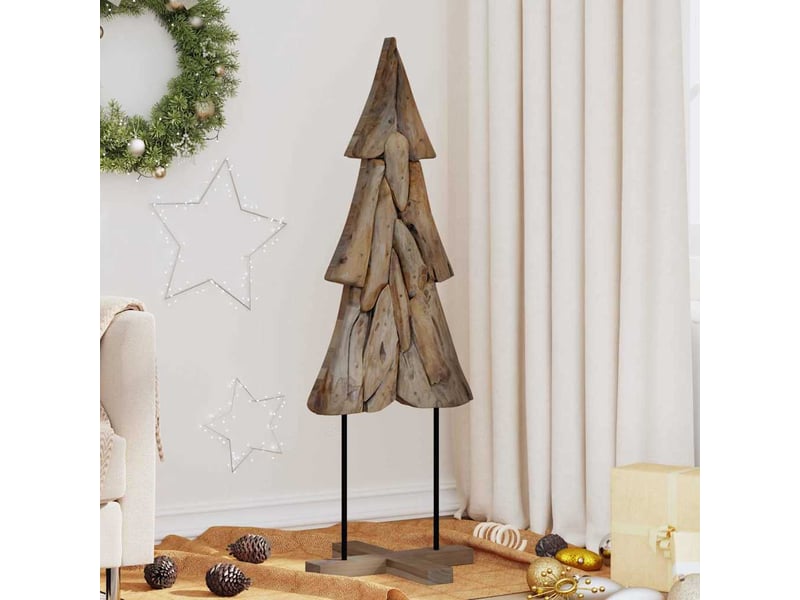  Sapin de noël, arbre de noël avec support marron 121 cm bois de teck solide  - Conforama B