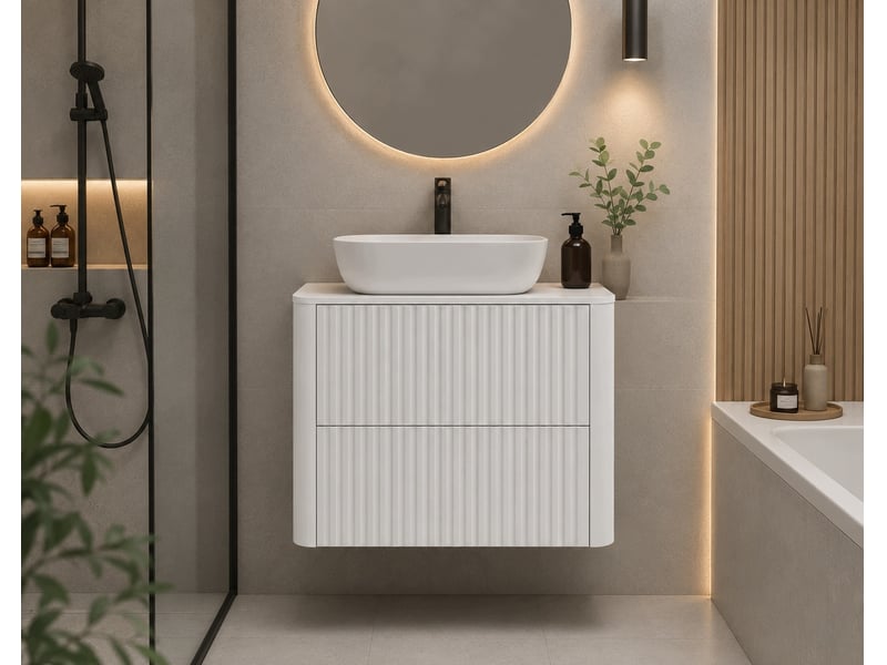  Meuble sous vasque suspendu linea 80 cm blanc avec plan de travail  - Conforama B