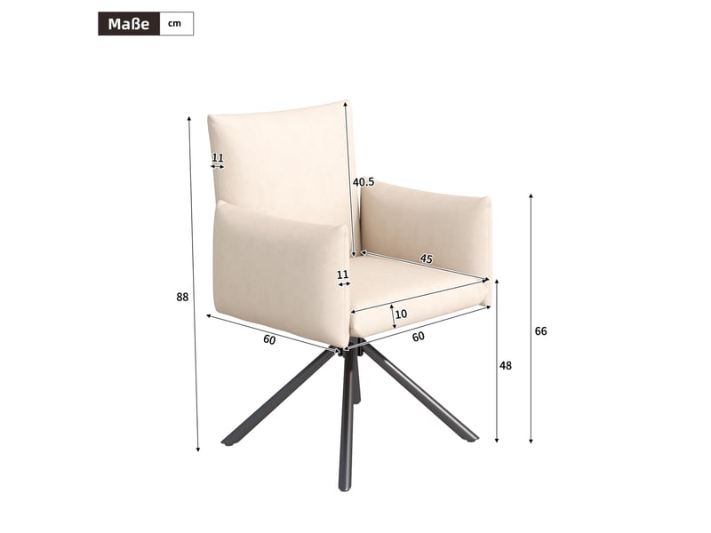  Ensemble table et chaises, table rectangulaire extensible en mdf blanc, 6 chaises avec rotation à 360°, velours beige  - Conforama C