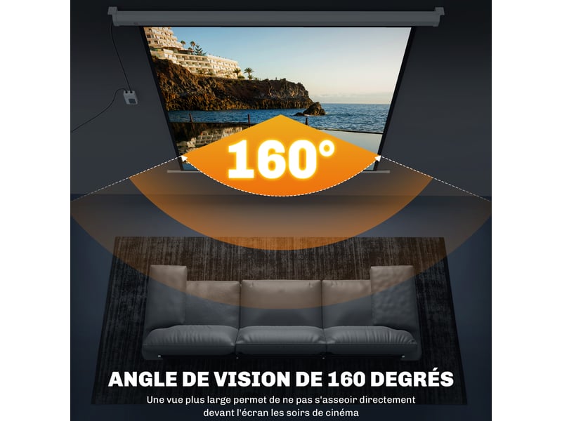  Écran de projection motorisé 85 pouces, 4k hd électrique, panneau de commande et télécommande, montage mural ou plafond  - Conforama E