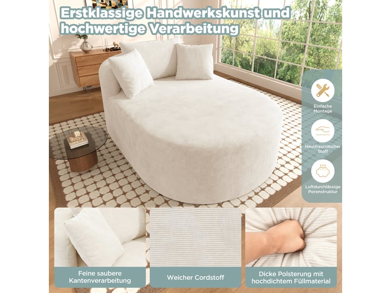  Canapé relax ovale compressé 1 place, 170x112,5x83 cm, fauteuil lounge à assise extra profonde 122 cm, sans montage, velours côtelé - beige  - Conforama D