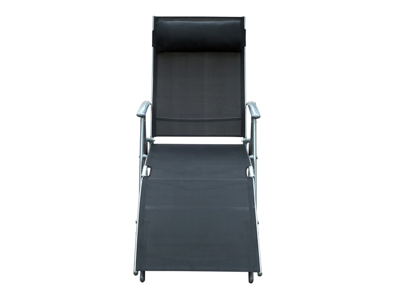  Bain de soleil pliable noir en métal et textilène, dossier réglable 5 positions avec coussin pour terrasse  - Conforama E