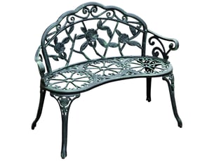 Banc de jardin 2 places en métal, mobilier extérieur, 100x54x78 cm, vert antique