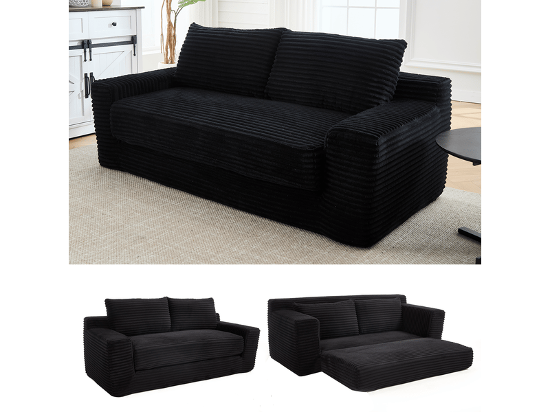 Canapé convertible 2 places en velours côtelé, sans montage, mousse mémoire de forme, gain de place, design moderne - Conforama B