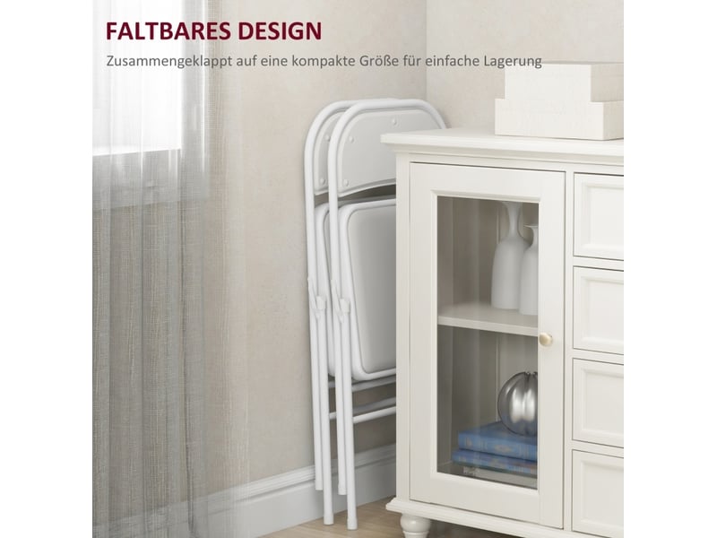  Elvmi lot de 4 chaises pliantes rembourrées en cuir régénéré blanc structure métal assise confortable dossier rembourré pliables gain de place pour salle à manger bureau à domicile réception salle d attente dimensions 45 x 46 x …  - Conforama E