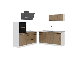 Vicco cuisine, chêne artisanblanc, 160cm plan de travail chêne doré