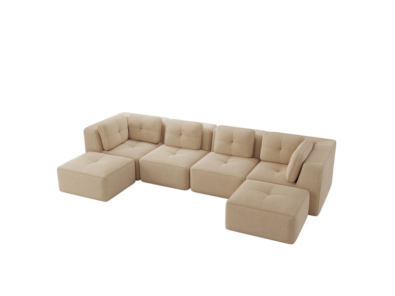 Canapé d'angle, canapé convertible – forme u, sans cadre, avec pouf, sans montage, beige, base antidérapante - Conforama B