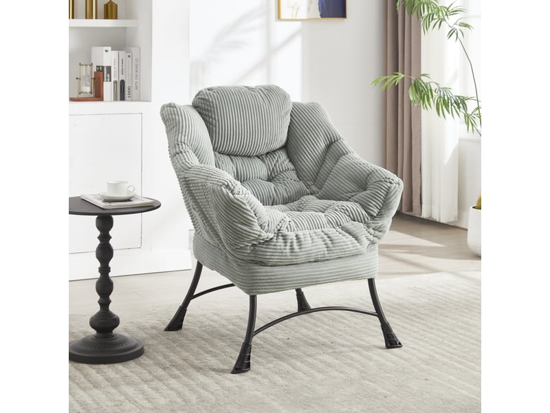  Fauteuil lounge 70x64x95cm – fauteuil de relaxation ergonomique rembourré avec repose-pieds et poche latérale – vert clair  - Conforama E