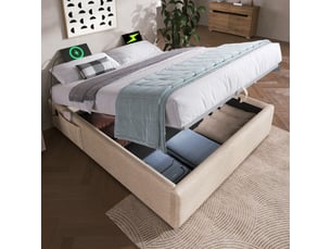 Lit coffre 160x200 cm <strong></strong> <strong></strong> coloris beige