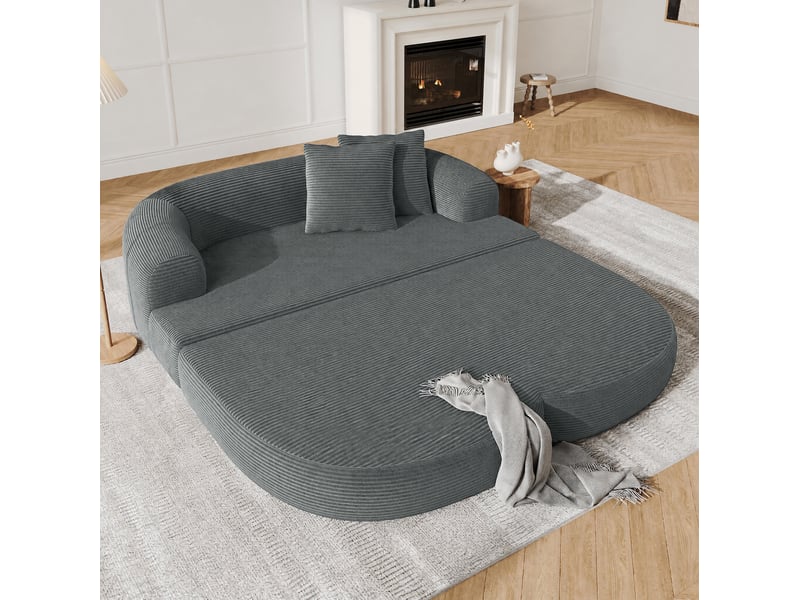 Canape droit pliant 2 places compressé, design 2-en-1, en mousse douce et velours côtelé couleur gris foncé, design moderne  - Conforama B