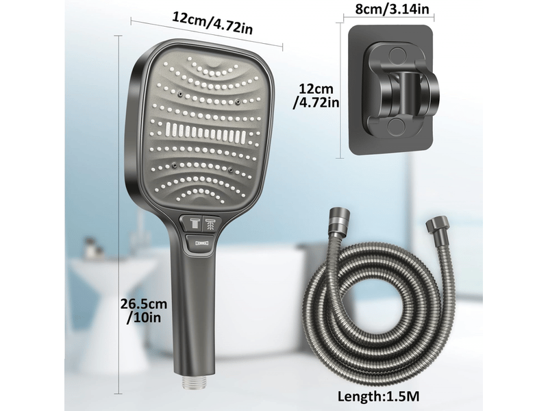 Kit douche haute pression, pommeau de douche anti-calcaire 120mm 8 modes + tuyau 1.5m inox + support sans perçage, douchette économie d'eau(gris) - Conforama B