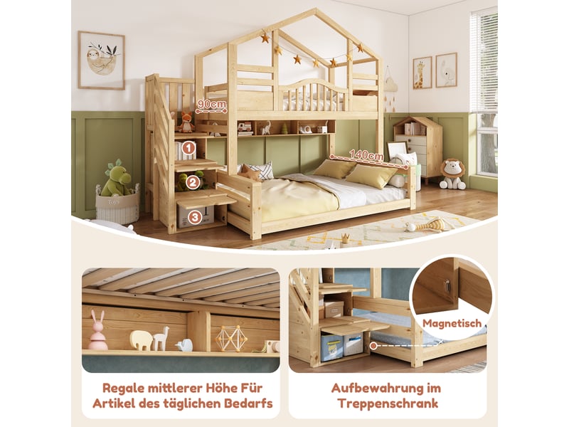  Lit superposé - velours - beige 254x145x206cm - Conforama D