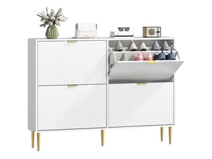 Meuble à chaussures étroit avec 4 portes cannelées et étagères réglables pour 20 paires de chaussures, 105 x 24 x 91,5 cm, blanc