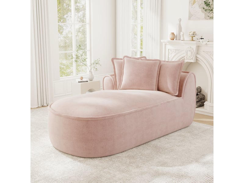  Canapé méridienne gauche 2 places en chenille rose avec coussins inclus et assise profonde 164 cm  - Conforama B