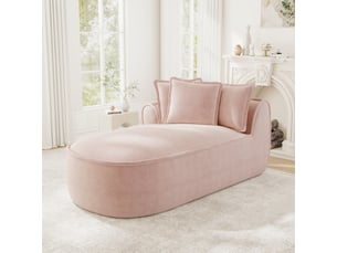 Canapé méridienne gauche 2 places en chenille rose avec coussins inclus et assise profonde 164 cm