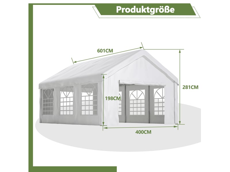 Garage automobile 4 x 6 m blanc avec portes enroulables avant et arrière, abri pe à structure en acier renforcée  - Conforama C