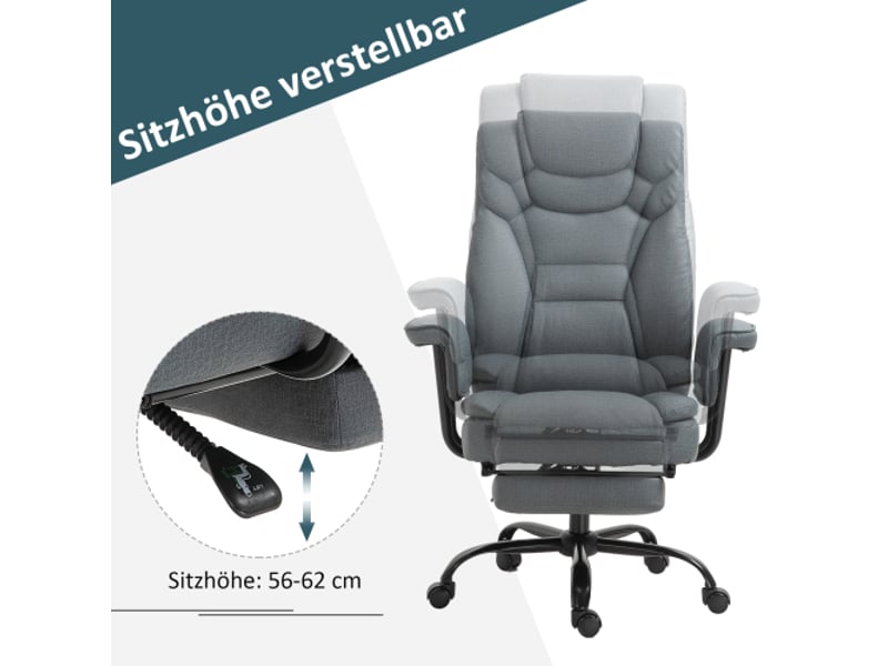  Chaise de bureau ergonomique inclinable à 150°, appui-tête, réglable en hauteur, gris, 135 kg  - Conforama B