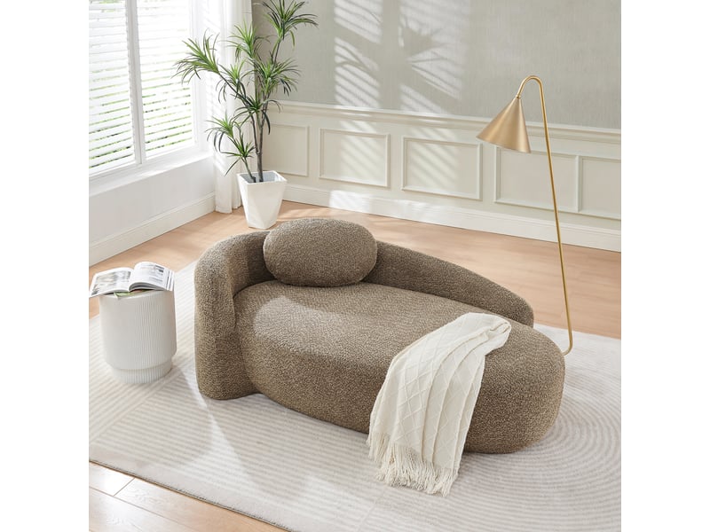 Canapé une place en tissu teddy marron au design minimaliste, canapé compact aux angles arrondis pour salon, chambre ou studio - Conforama E