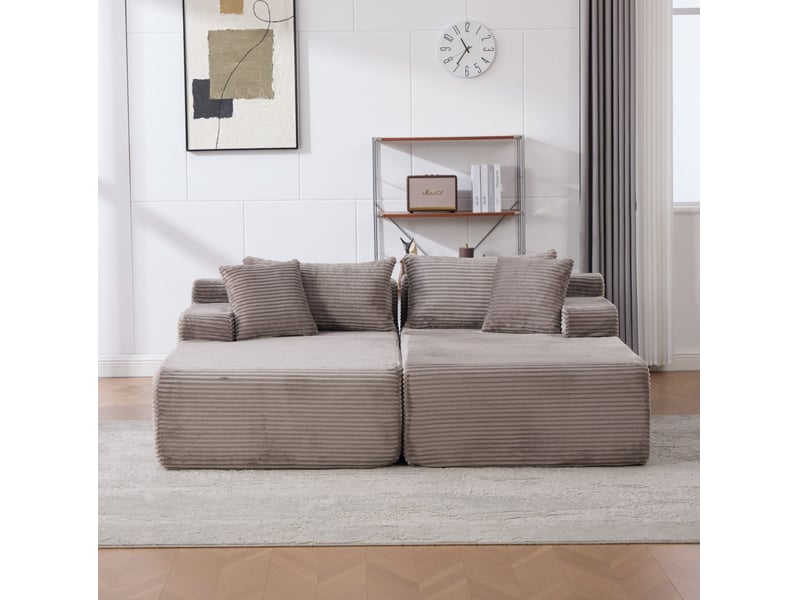 Canapé modulable 2 places avec méridienne en chenille gris - 200 x 174 x 74,5 cm - Conforama D