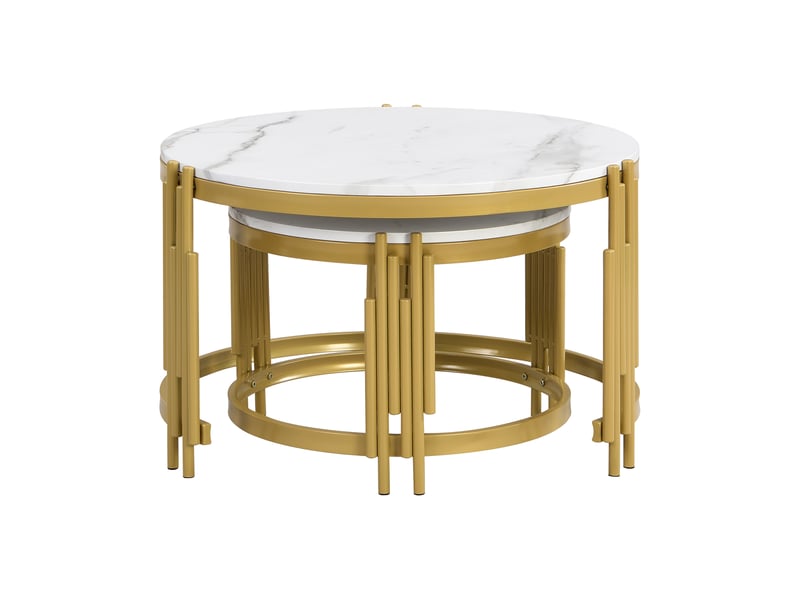  Ensemble de tables basses rondes 70x50 cm - effet marbre, cadre métal doré, modulables, style contemporain  - Conforama D