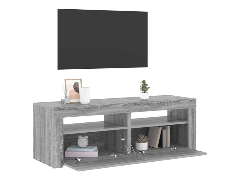  Meuble tv - banc tv - meuble de rangement avec lumières led sonoma gris 120x35x40 cm  - Conforama C
