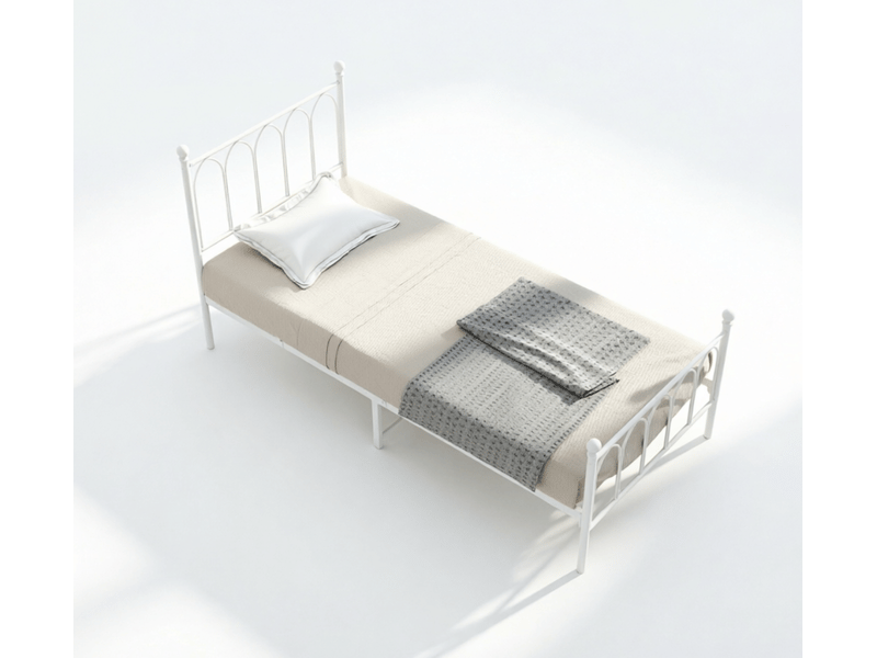  Lit simple 90x200 cm métal blanc style industriel, anti-bruit, rangement sous le lit, structure robuste, lit ado sans matelas  - Conforama A