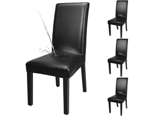 Lot de 4 housses de chaises de salle à manger imperméables en similicuir noir uni