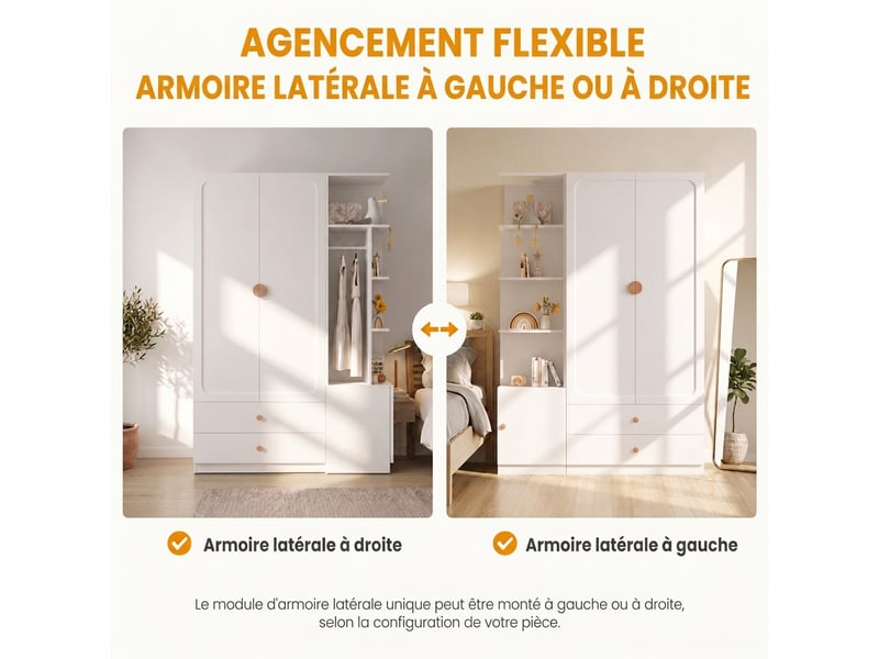  Armoire penderie 90x50x200 cm chêne artisan armoire 2 portes et 2 tiroirs avec barre  - Conforama R