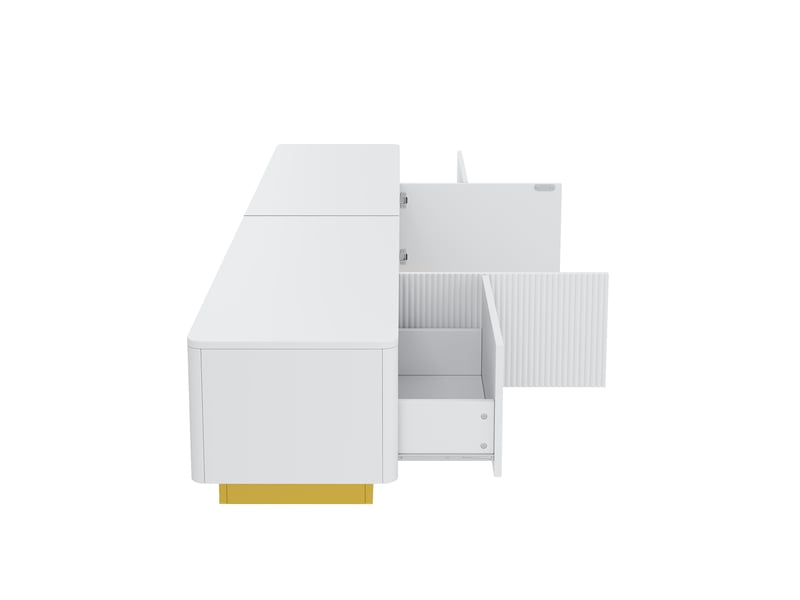 Meuble tv avec portes et tiroirs, 200 x 40 x 35 cm, façades à rainures verticales et passages de câbles à l’arrière, mdf, blanc Morn Vibe - Conforama D