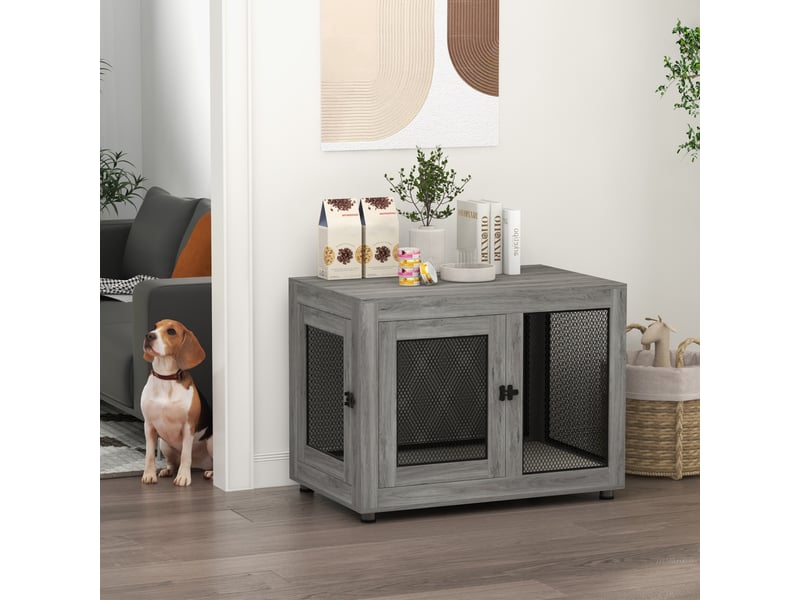  Cage d'intérieur grand format 94x60x71,5 cm – gris – deux portes, coussin lavable et pieds réglables  - Conforama B