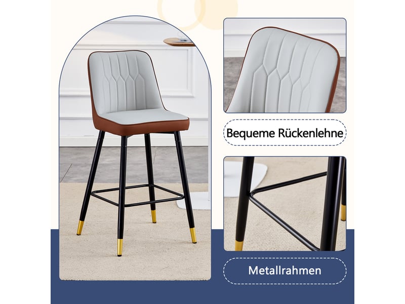  Lot de 2 tabourets de bar,42x45x100 cm,similicuir,gris clair et marron  - Conforama E