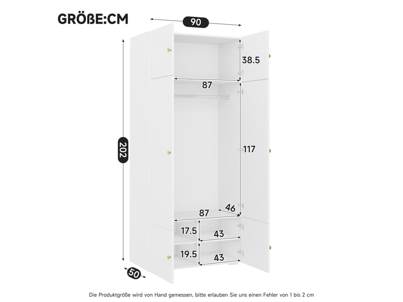  Armoire 90 x 50 x 200 cm avec 1 penderie et 5 compartiments, meuble haut à portes battantes, rangement moderne et fonctionnel pour chambre, chambre d’enfant ou bureau - blanc OPULERANE TRADING LTD - Conforama C