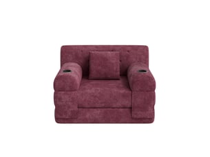 Canapé convertible 1 place 107x80x81 cm – rouge – dossier haut, 4 poches, 2 porte-gobelets, sans montage