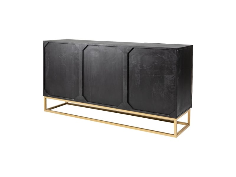  Buffet bas silva 3 portes noir et doré en bois massif de manguier sculpté – 140 x 75 x 38 cm  - Conforama D