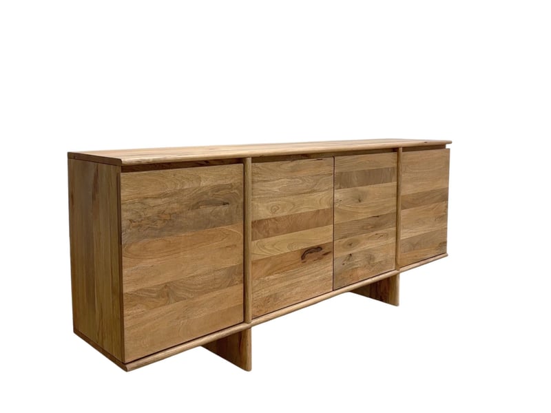  Buffet à 4 portes en bois de manguer masif naturel avec pieds en bois  - Conforama C