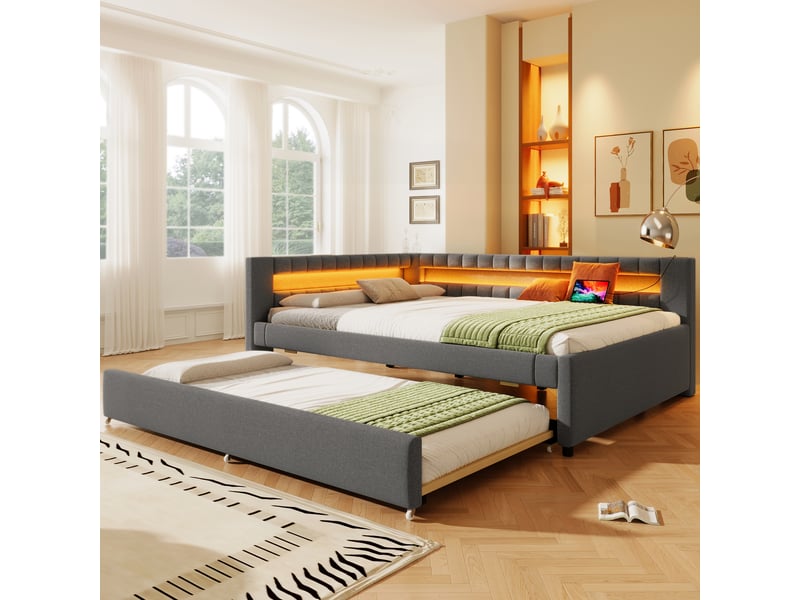  Lit en lin grisé 150x212 cm  - Conforama D