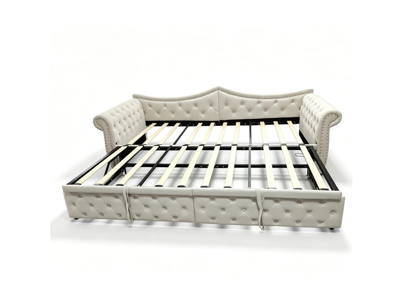  Lit banquette rembourré 90x200 cm - convertible - lit gigogne - éclairage led - port usb - prise de charge - velours - gain de place - beige CozyNest - Conforama A