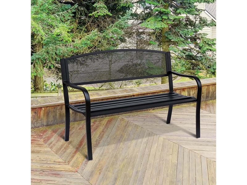 Banc de jardin, banc de parc, 2 places, acier, noir, l 127 x p 60 x h 87 cm  - Conforama C
