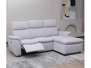 Canapé d'angle droit relax électrique  GLENN 3 places Tissu Gris